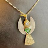Anhänger 14 kt Gelbgold  und Weißgold mit Brillant und Zavorit